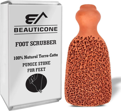BEAUTICONE 100% Natural Terracotta Pumice Stone for Feet - Durable Callus Remover for Cracked Heels & Dead Skin - Dual Sided Foot Scrubber Pedicure Tool for Foot Care, Foot Exfoliator