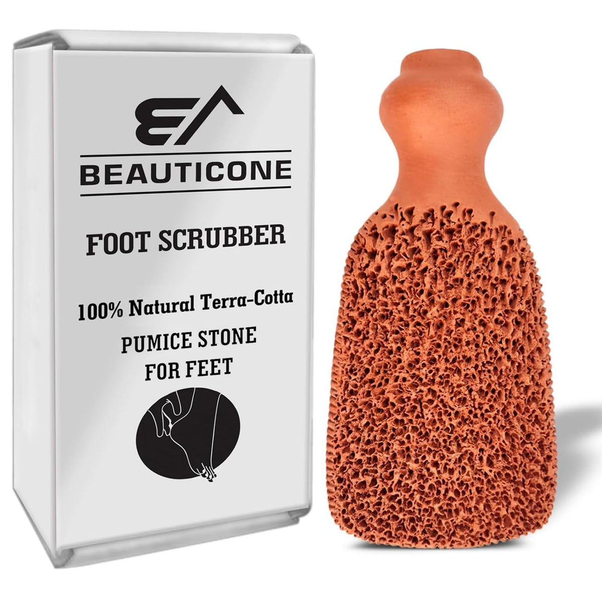 BEAUTICONE 100% Natural Terracotta Pumice Stone for Feet - Durable Callus Remover for Cracked Heels & Dead Skin - Dual Sided Foot Scrubber Pedicure Tool for Foot Care, Foot Exfoliator