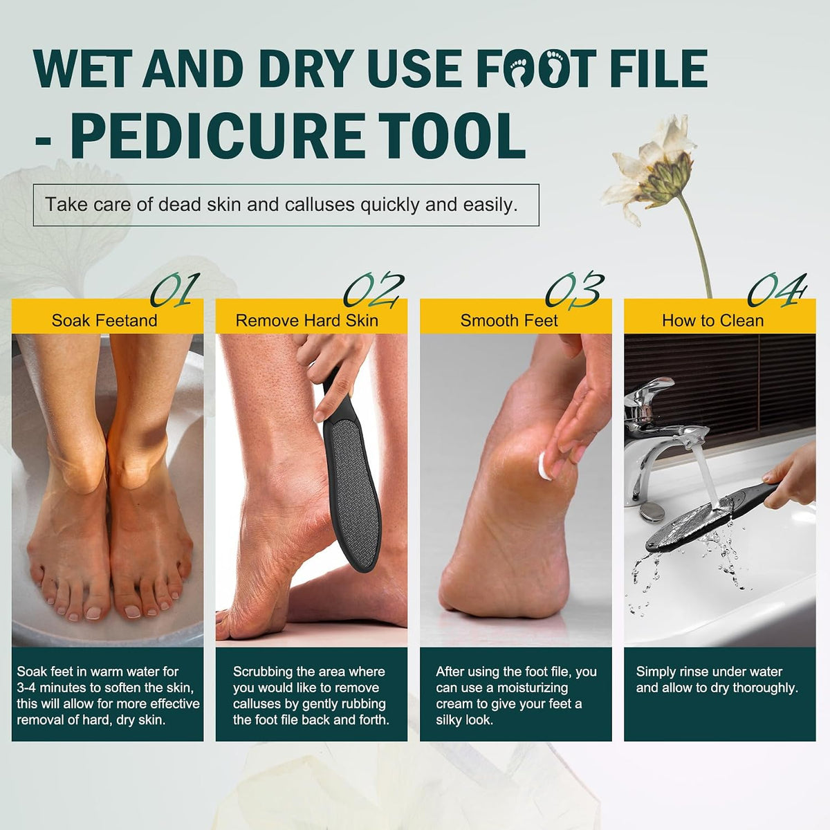 FVION Double-Sided Nano Glass Foot File for Callus Remover - Highly Effective Hard and Dead Skin Remover for Cracked Heels and Dry Skin (Black)