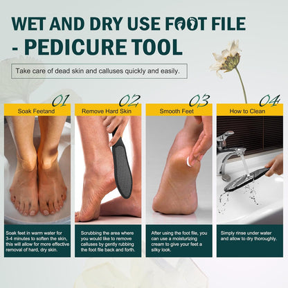 FVION Double-Sided Nano Glass Foot File for Callus Remover - Highly Effective Hard and Dead Skin Remover for Cracked Heels and Dry Skin (Black)