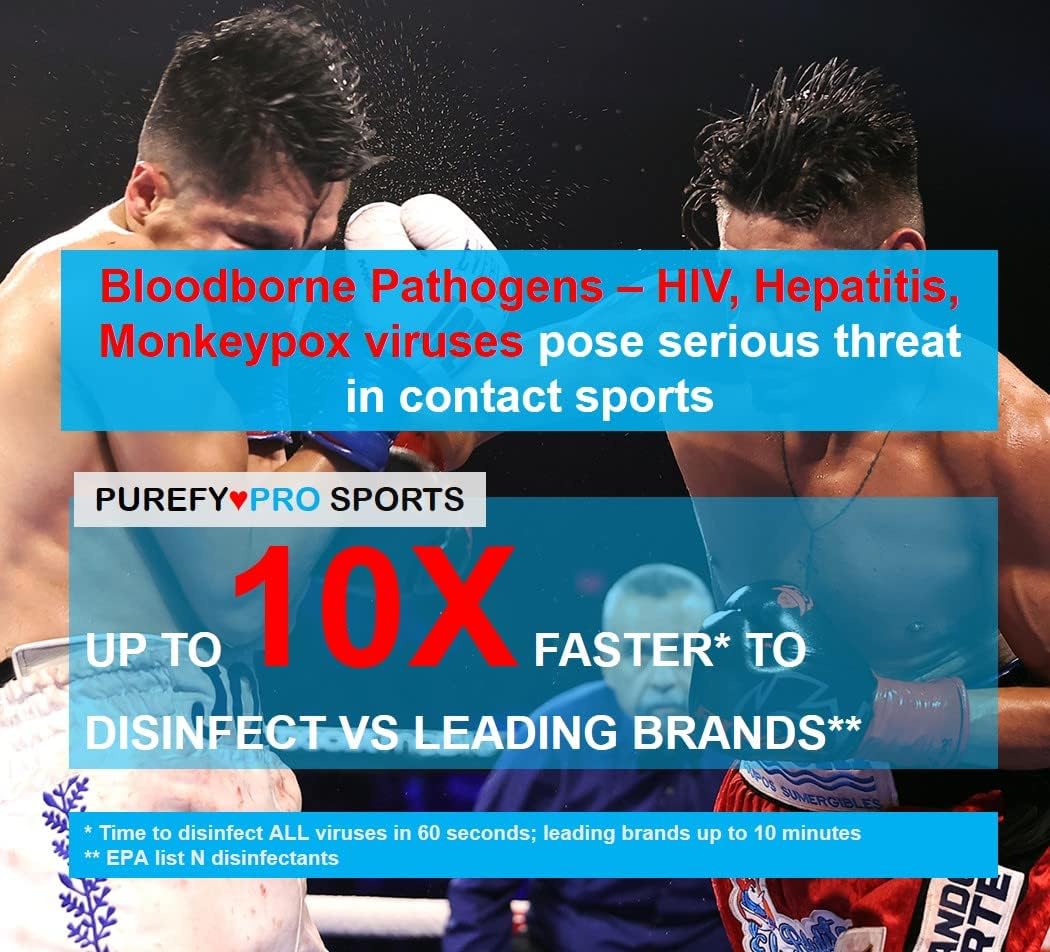 Purefypro Sports Equipment Disinfectant Spray (16oz, 2pk) Kills 99.9999% MRSA, HIV, Athlete Foot Fungus, Virus, Fungi. No Residue. Great For Sports Pads, Yoga Mats, Shoes, Boxing Gloves, Gym Equipment