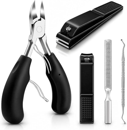 5PCS Toe Nail Clippers for Thick Nails for Seniors, Heavy Duty Ingrown Toenail Removal Kit with Ultra-Sharp Fingernail & Toenail Clippers, Nail File & Lifter, Professional Nail Clippers Set for Men