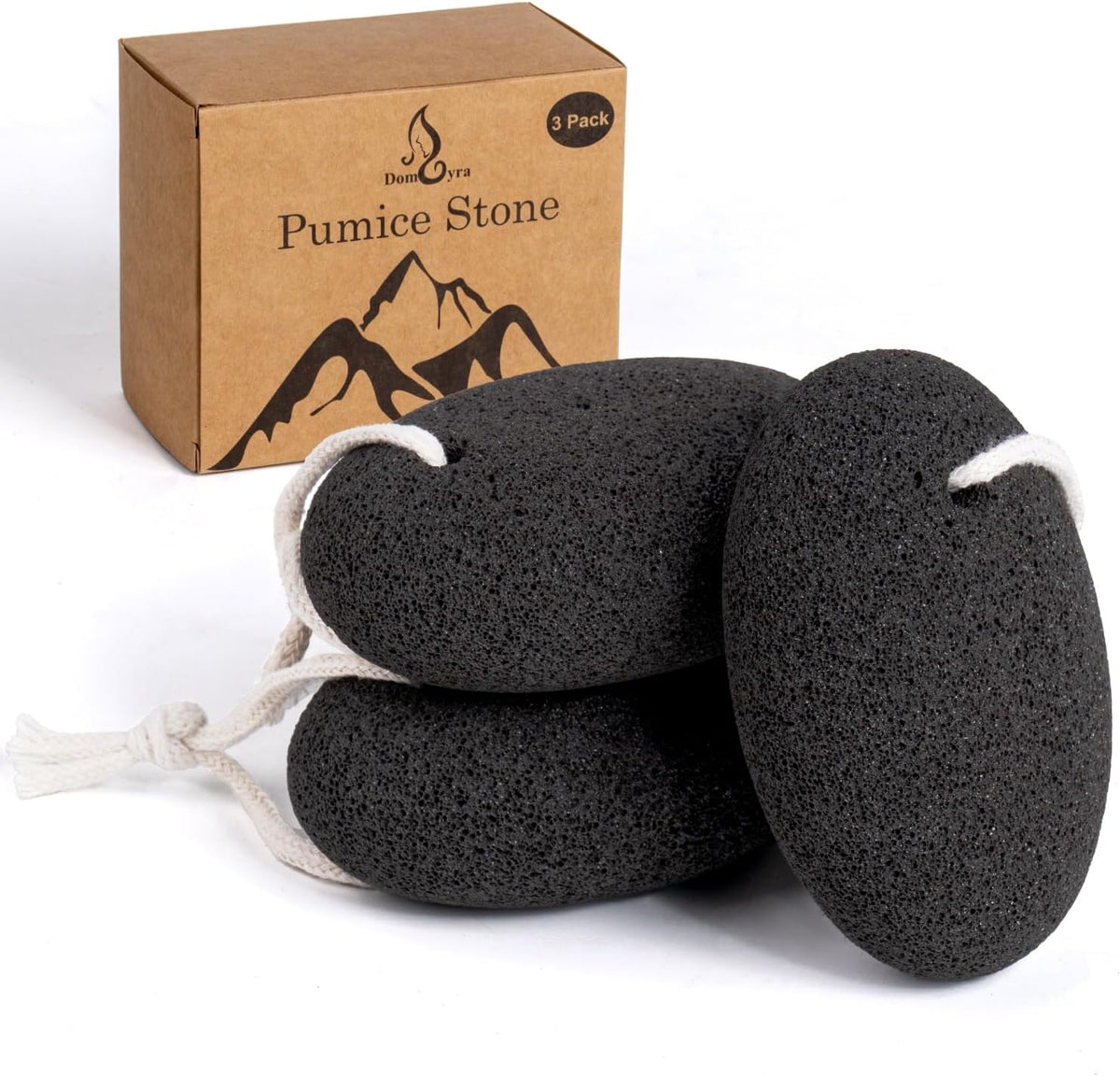 Natural Pumice Stone Set - 3-Pack Oval-Shaped Volcanic Lava Foot Scrubber Files for Callus, Corn, Cracked Heel, and Dead Skin Exfoliation, 4 x 2.8 x 1.6 Inches