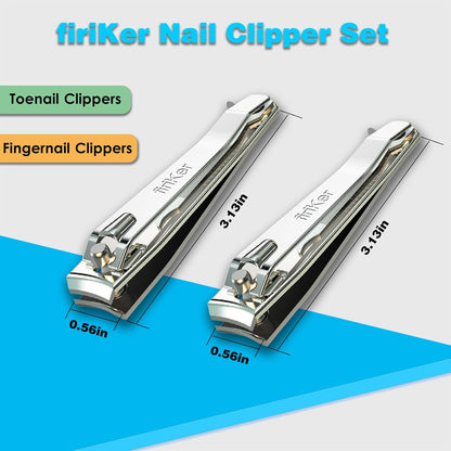 FiriKer 2PCS Silvery Nail Clippers Set, Fingernail and Toenail Clippers