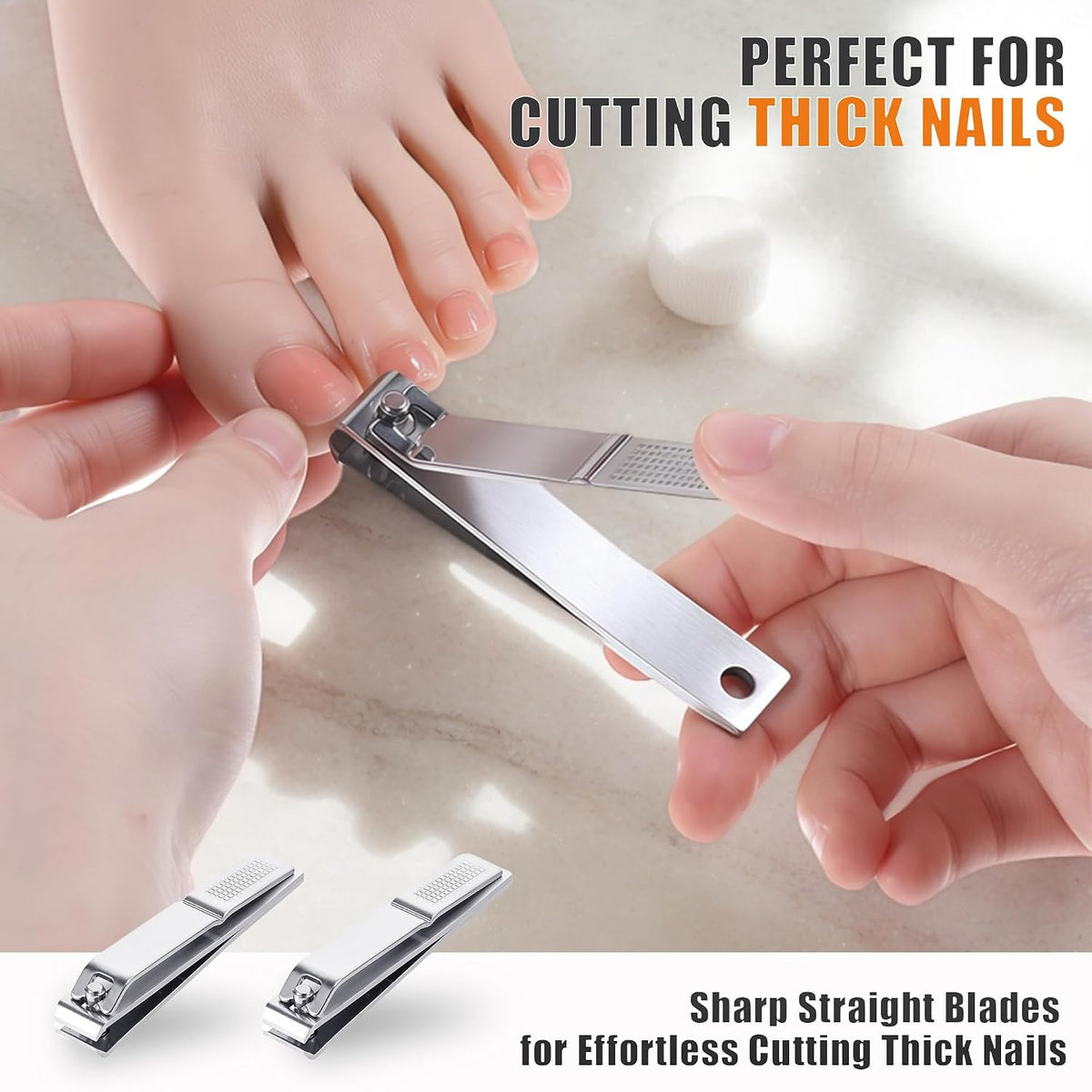 5-Pack Large Toenail Clippers Straight Edge, 3.15 inch Silver