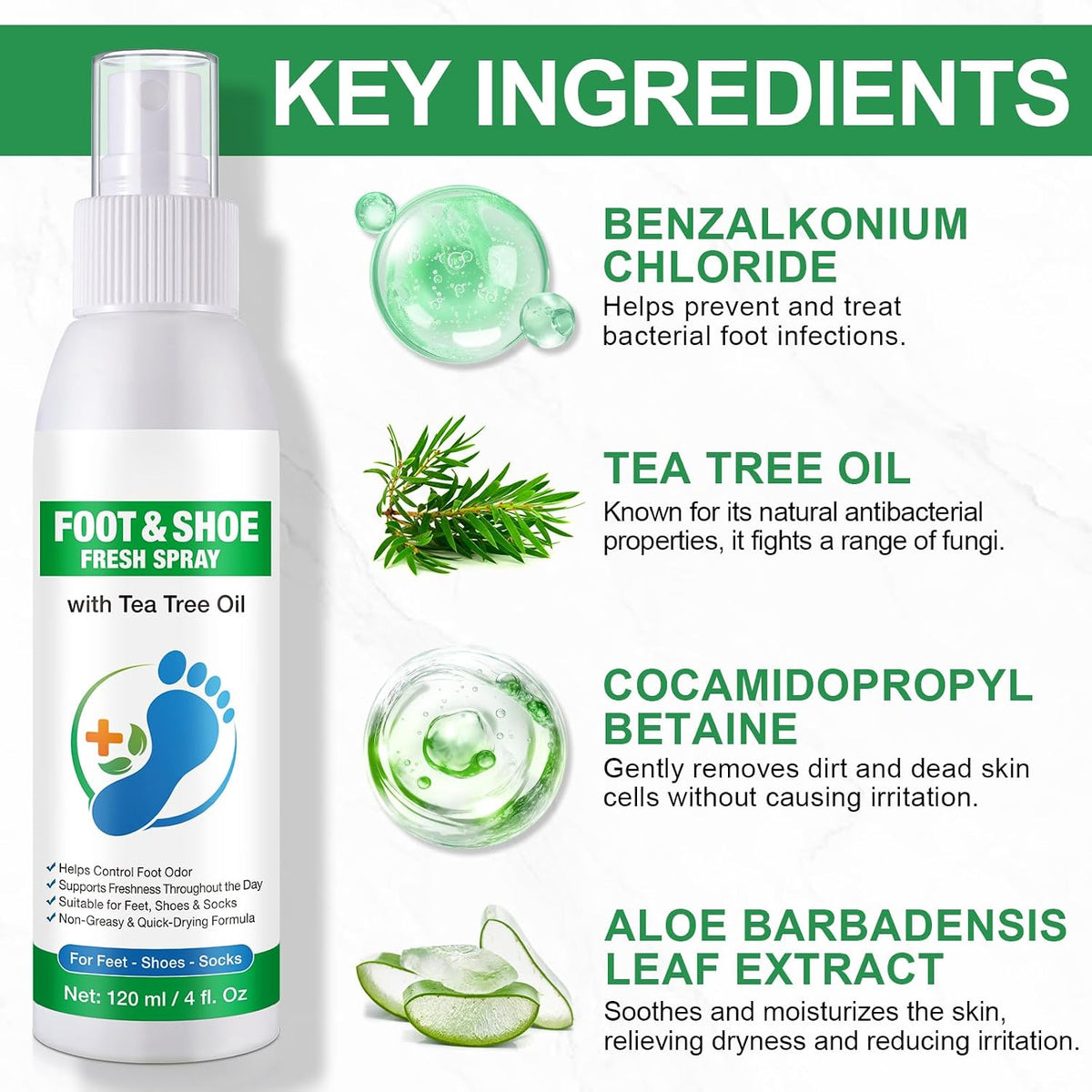 Foot Tea Tree Oil Spray - Odor Control & Itch Relief with Tea Tree Oil | 120ml (4oz) | Natural Foot Deodorizer for Fresh, Clean Feet.