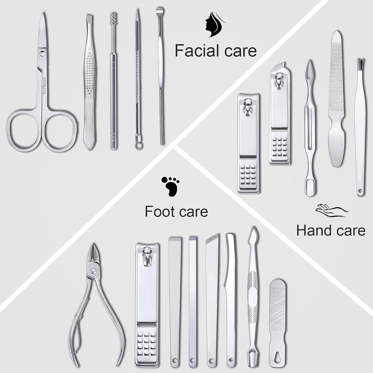 Yougai Manicure Set 18Pcs Stainless Steel Nail Clippers Set with Case Black