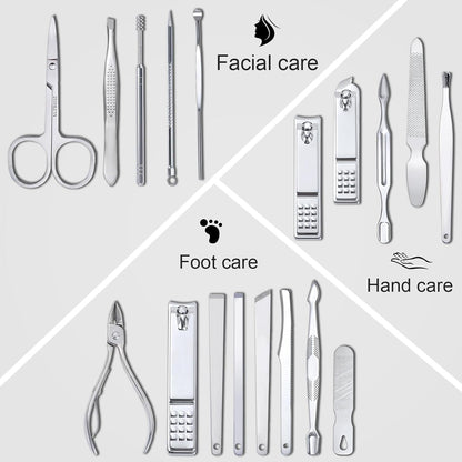 Yougai Manicure Set 18Pcs Stainless Steel Nail Clippers Set with Case Black