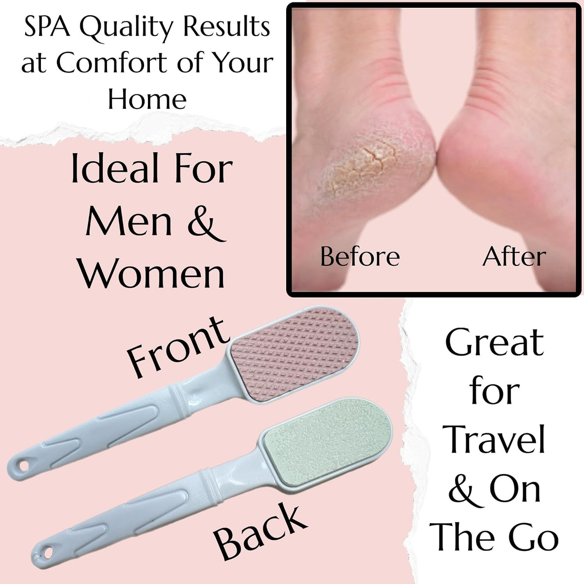 Double-Sided Pumice Stone & Foot File Rasp Heels Scraper Scrubber Cracked Feet Instant Exfoliator Buffer Dead Hard Skin Callus Remover – Elbows Hand Feet Pedicure Tool Corn Softener Sole Smoother
