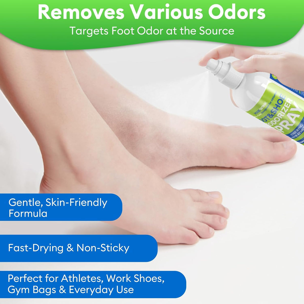 Foot & Shoe Deodorizer Spray, Odor Eliminator for Smelly Shoes & Feet