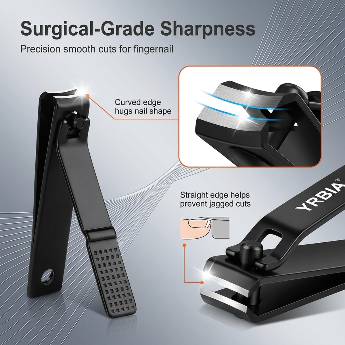 Nail Clipper Set with Glass File & Tin Box, Black