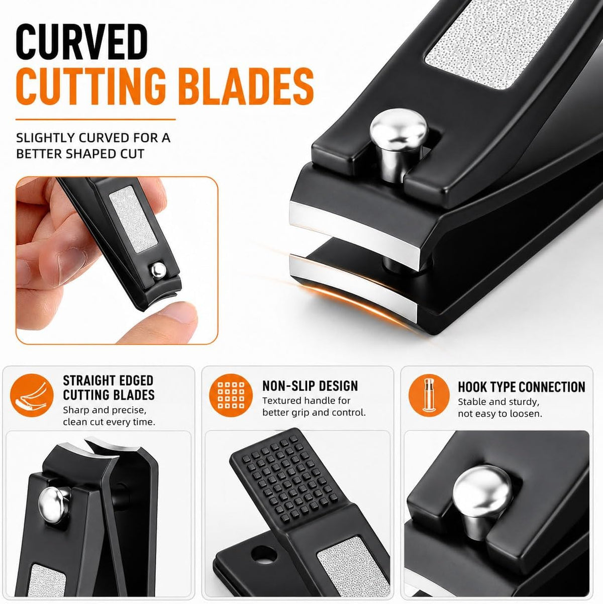 Nail Clippers Set, Ultra Sharp Stainless Steel Fingernail & Toenail Clippers with Nail File, Ergonomic Heavy Duty Nail Cutter Kit with Tin Case, Professional Manicure Grooming Set for Men Women