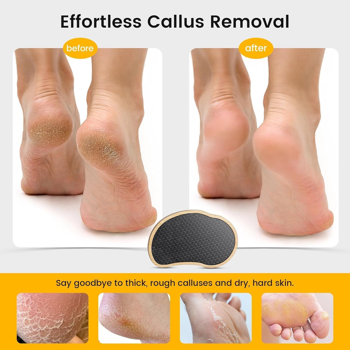 BEZOX Nano-Glass Pumice Stone for Feet Dead Skin, Eco-Friendly Pedicure Foot File Callus Remover - Bamboo Handle
