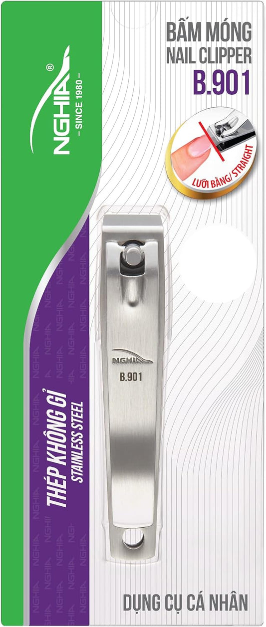 Straight Blade Nail Clipper - B-901 (Stainless Steel) | Large Jaw | Flat Jaw Design | NGHIA