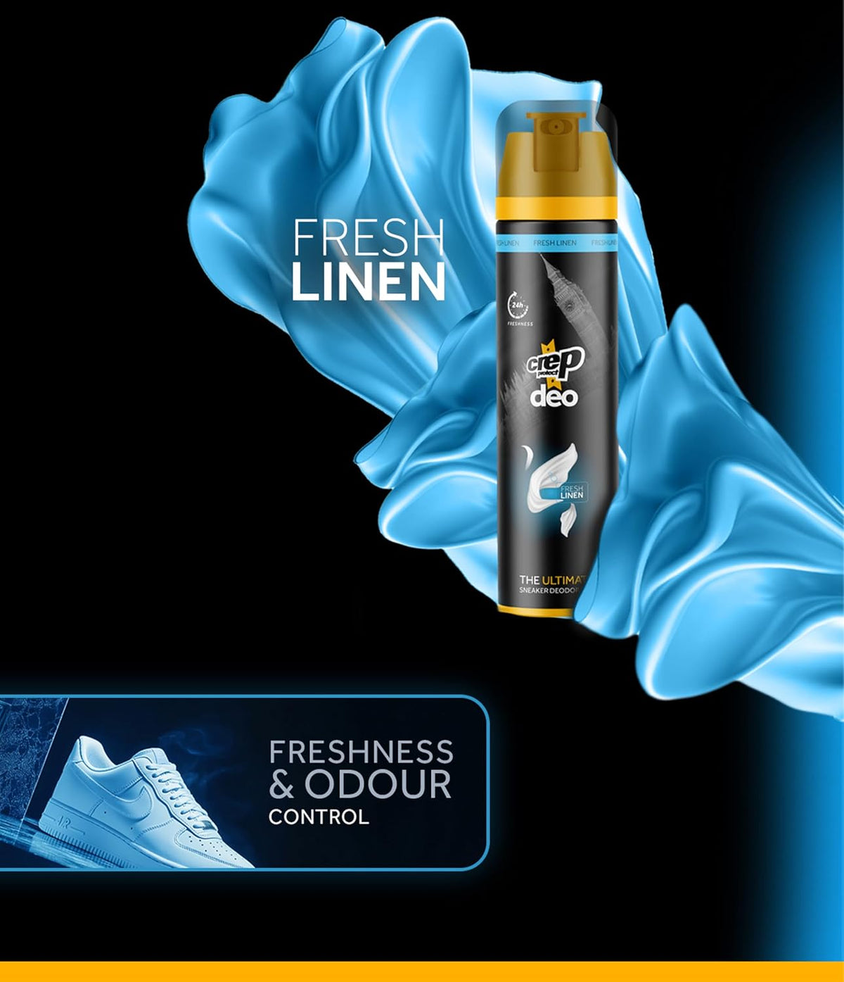 Crep Protect Shoe Deodorizer Spray - Foot & Shoe Odor Eliminator for Smelly Shoes, Sneakers, Boots, Suede & Nubuck - 24-Hour Freshness, Refreshing Scent (Fresh Linen, 5.07oz)