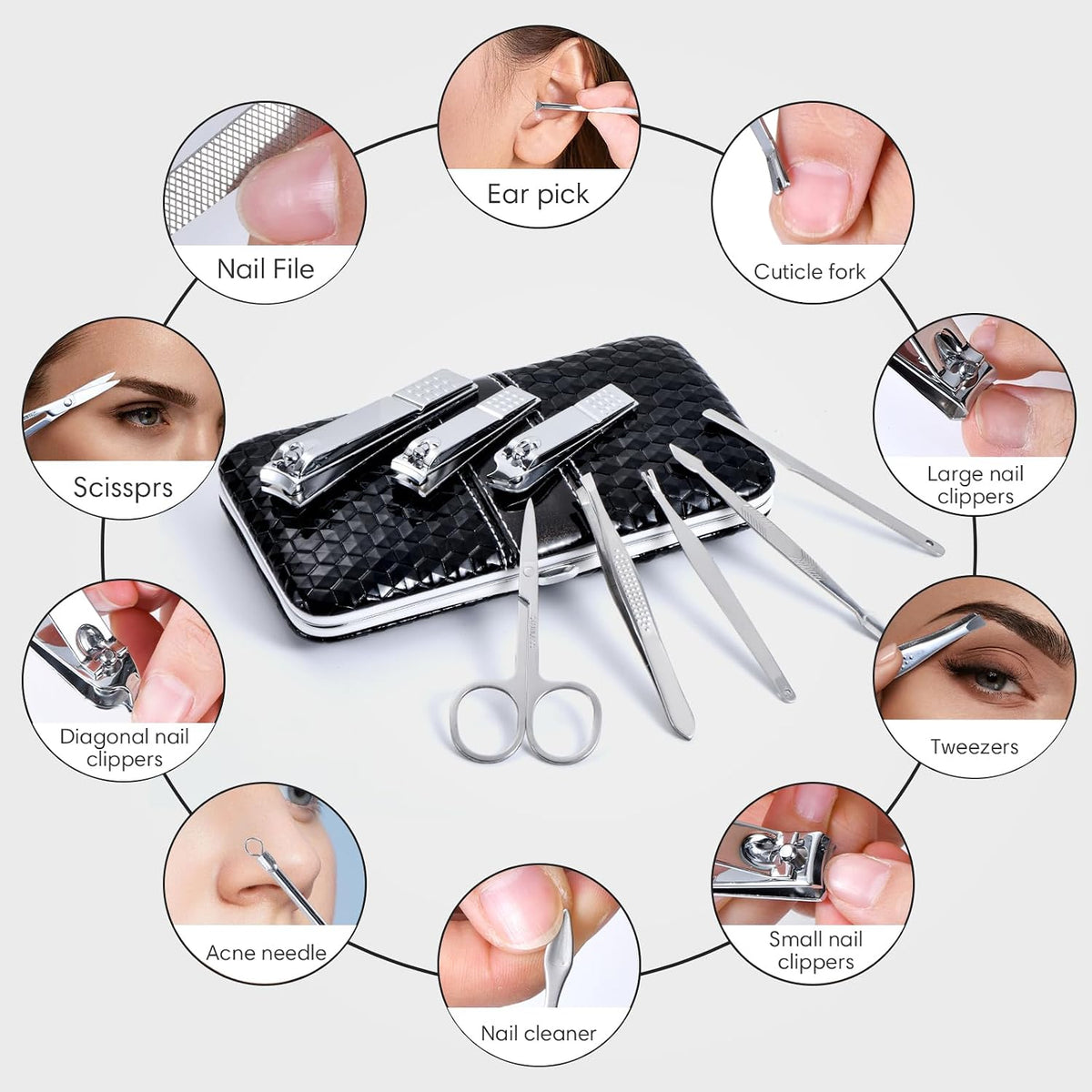 Yougai Manicure Set 18Pcs Stainless Steel Nail Clippers Set with Case Black