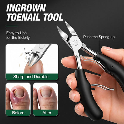 5PCS Toe Nail Clippers for Thick Nails for Seniors, Heavy Duty Ingrown Toenail Removal Kit with Ultra-Sharp Fingernail & Toenail Clippers, Nail File & Lifter, Professional Nail Clippers Set for Men