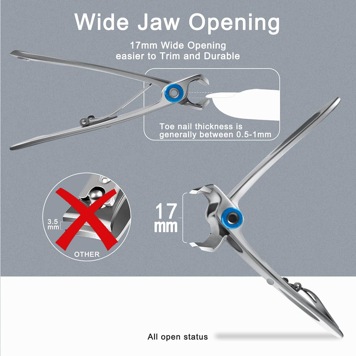 Werlla Extra Large Long Handle Toenail Clippers - 17mm Wide Jaw Opening Heavy Duty for Thick Toenails, Seniors, Men, Adults