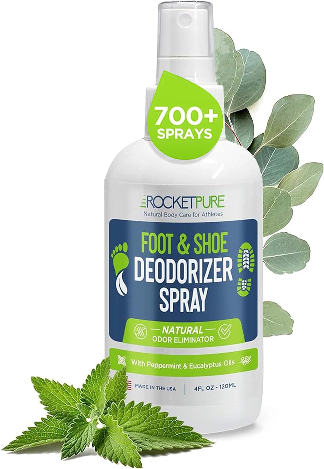 Rocket Pure Natural Foot and Shoe Deodorizer Spray, Mint, 4 fl oz, 1-Pack