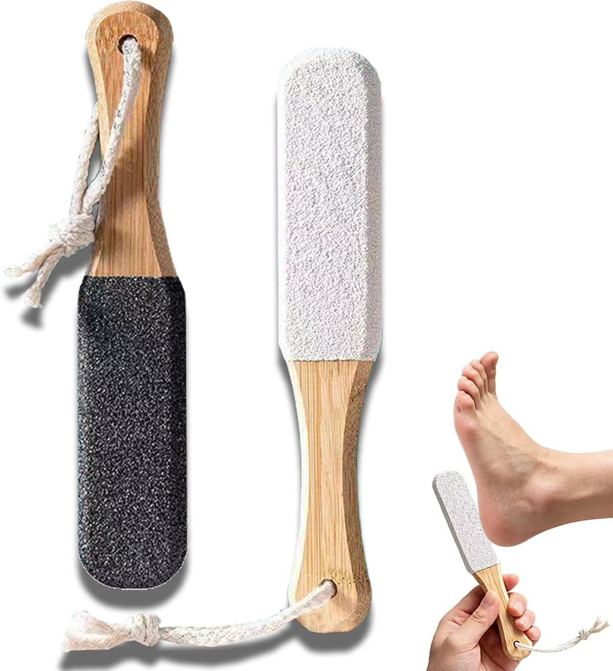 2-Pack Professional Pedicure Foot File & Pumice Stone with Wooden Handle
