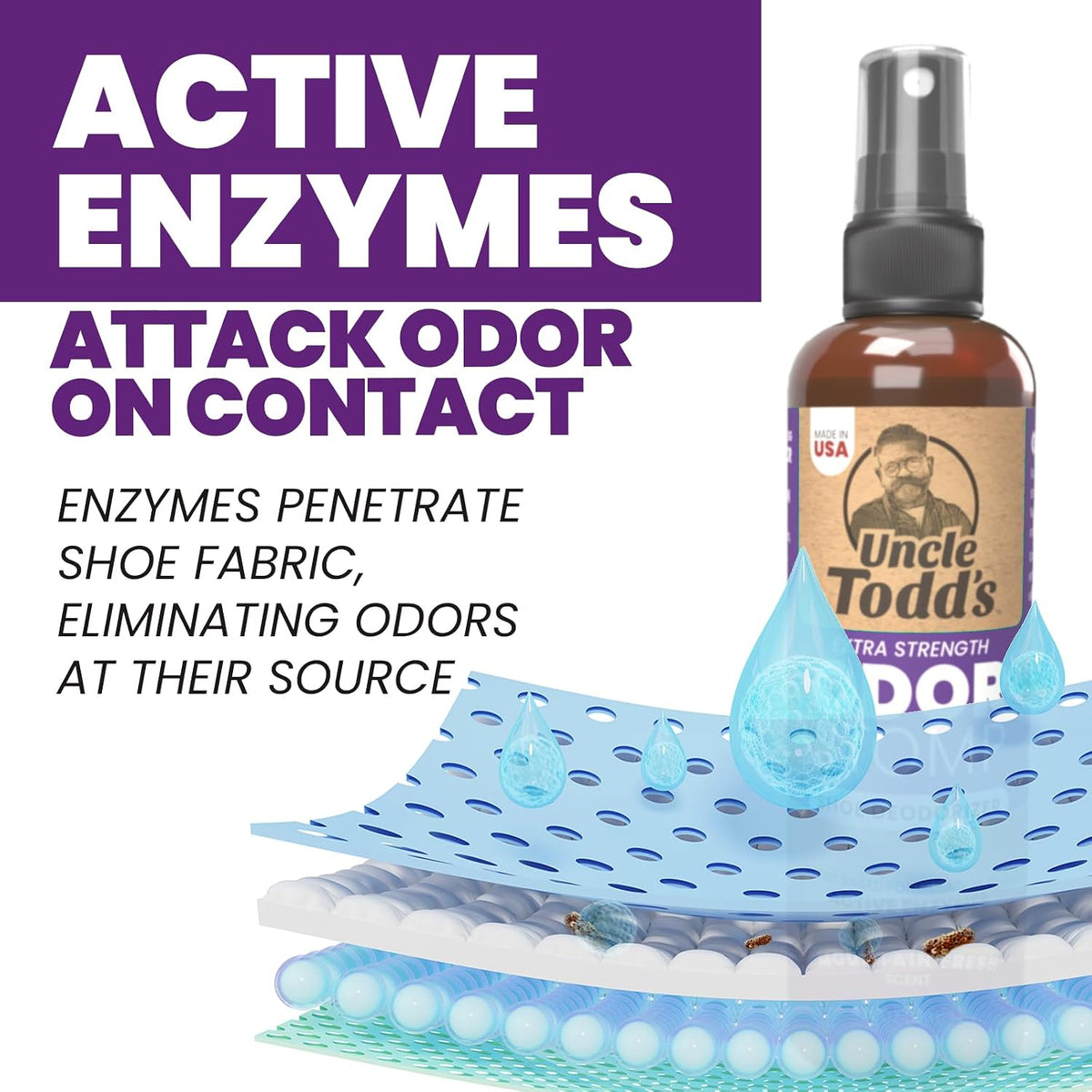 Uncle Todd's Shoe Deodorizer Spray - Proven & Powerful Enzyme Formula Spray for Shoe Odor Elimination in All Footwear (Midnight Rain)