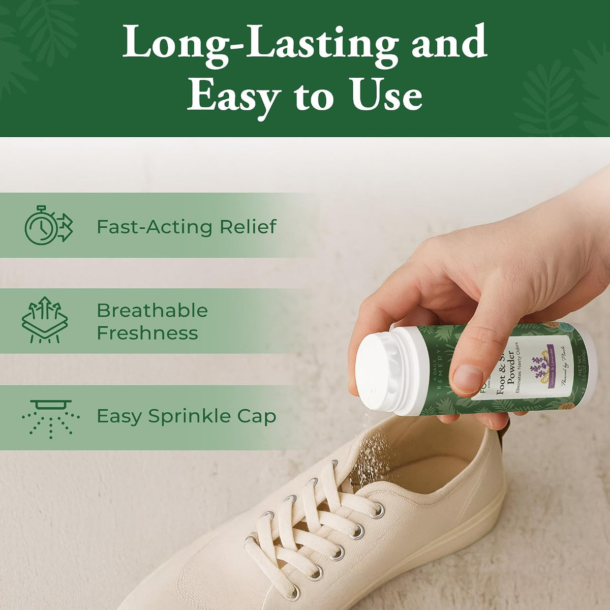 FOOT SENSE All Natural Foot & Shoe Powder, Foot Odor Eliminator for Long-Lasting Odor Control Lasts up to 6 Months, Deodorizes, Safe for Men, Women, Kids, Athletes, 100g