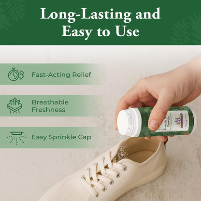 FOOT SENSE All Natural Foot & Shoe Powder, Foot Odor Eliminator for Long-Lasting Odor Control Lasts up to 6 Months, Deodorizes, Safe for Men, Women, Kids, Athletes, 100g