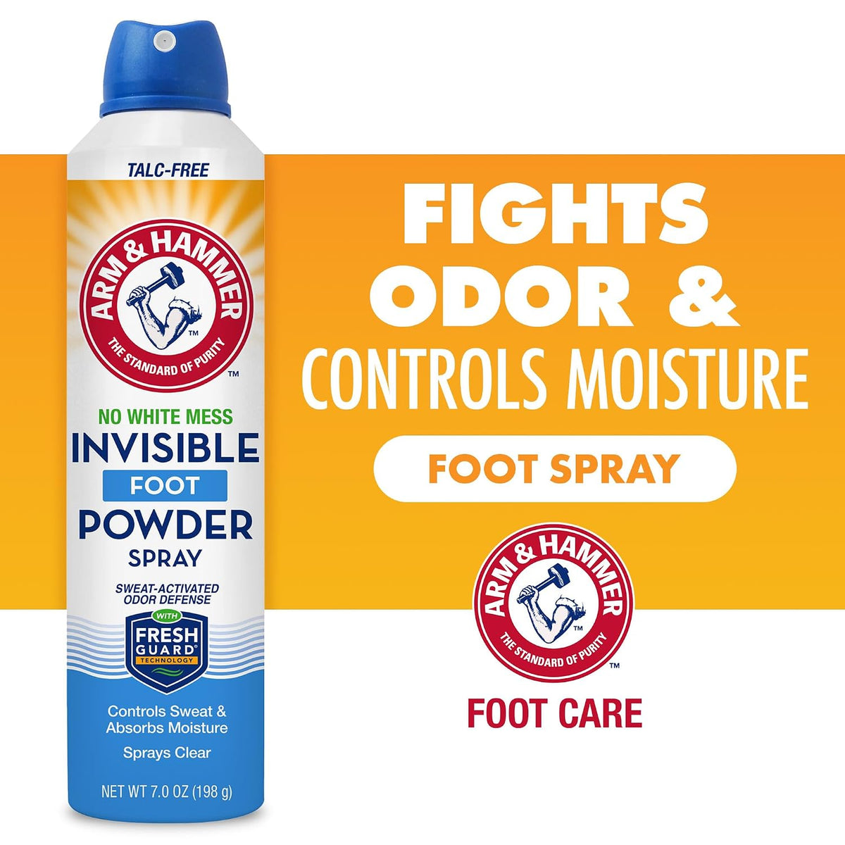 Arm & Hammer Invisible Foot Powder Spray, Odor & Sweat Control, 7oz, 3 Pack