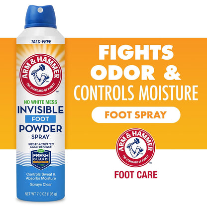 Arm & Hammer Invisible Foot Powder Spray, Odor & Sweat Control, 7oz, 3 Pack