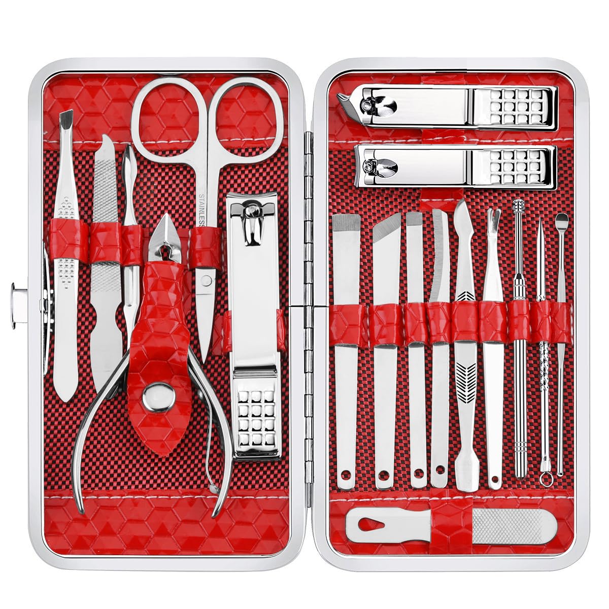 Yougai Manicure Set 18Pcs Stainless Steel Nail Clippers Set with Case Black