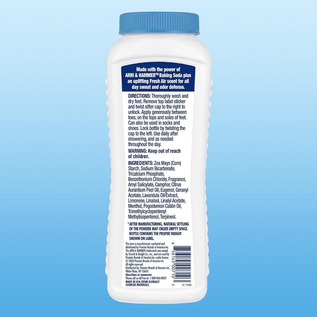 Arm & Hammer Soothing Foot Powder, Odor Control, Fresh Air Scent, 4.5 oz