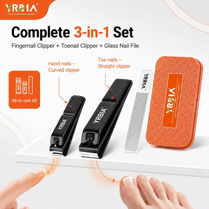 Nail Clipper Set with Glass File & Tin Box, Black