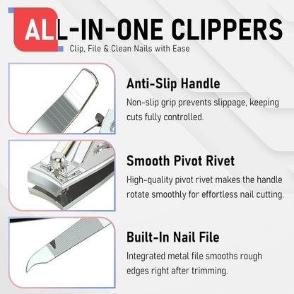 FiriKer Nail Clippers with Nail File, Fingernail Clipper, Toe Nail Clippers