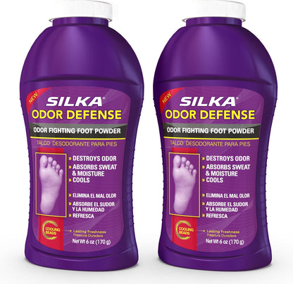 SILKA Odor Fighting Foot Powder & Shoe Deodorizer, 6 Oz, 2 Pk