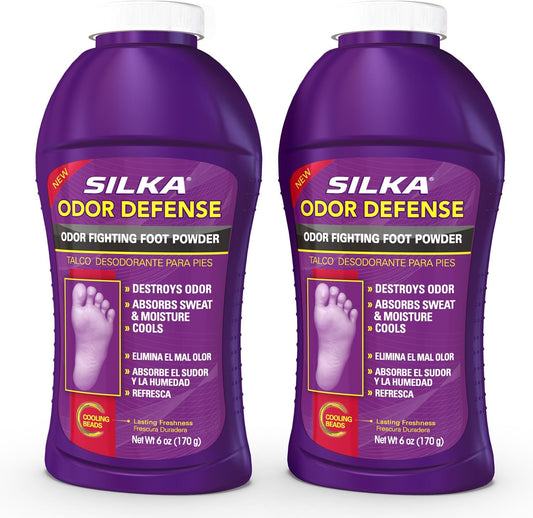 SILKA Odor Fighting Foot Powder & Shoe Deodorizer, 6 Oz, 2 Pk