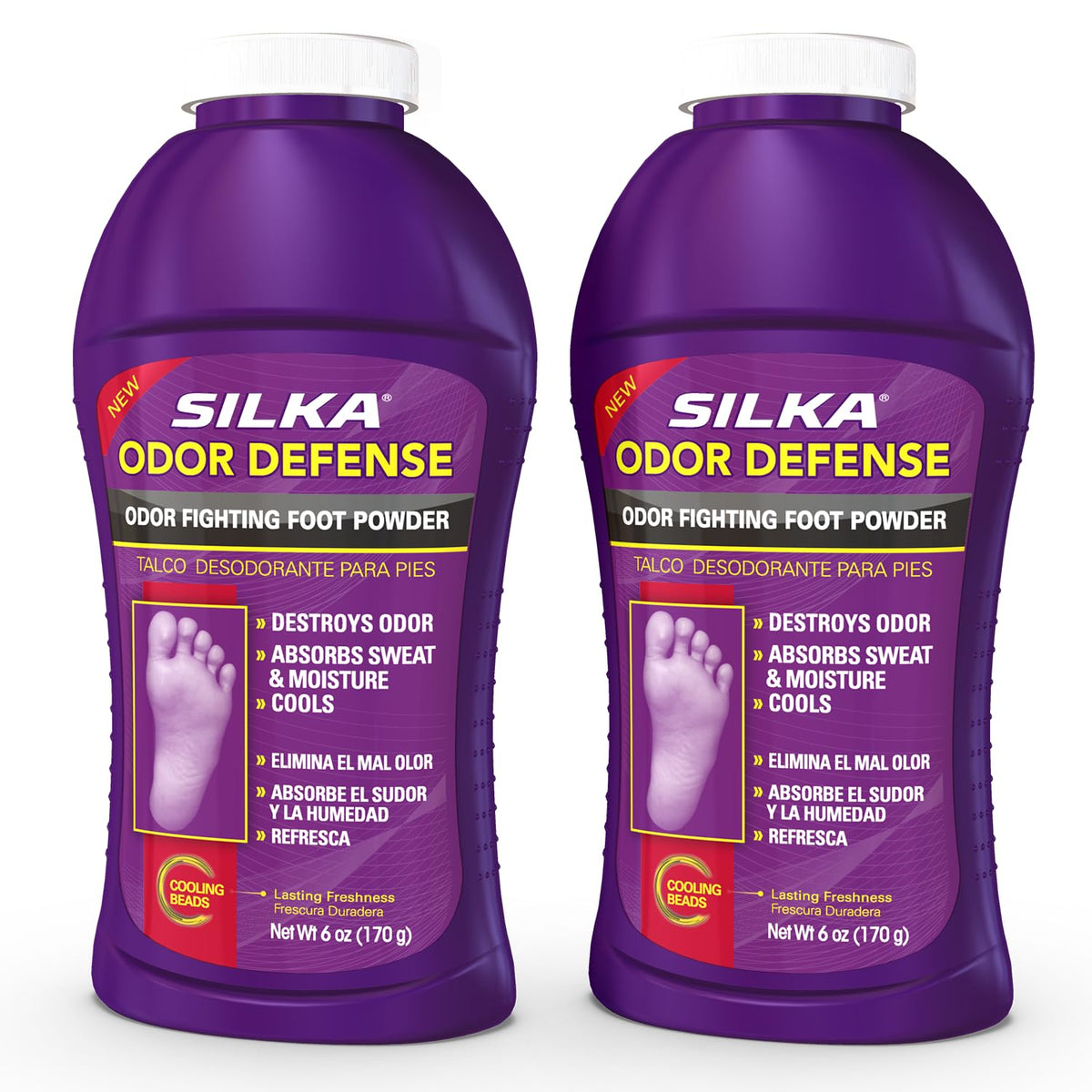 SILKA Odor Fighting Foot Powder & Shoe Deodorizer, 6 Oz, 2 Pk