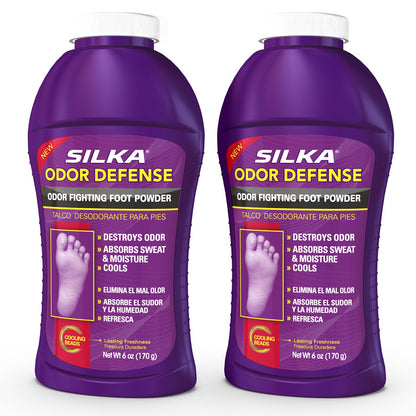 SILKA Odor Fighting Foot Powder & Shoe Deodorizer, 6 Oz, 2 Pk