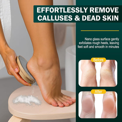 FVION Nano Glass Foot File with Bamboo Handle - Foot Scrubber Dead Skin Pumice Stone for Feet - The Ultimate Gentle Pedicure File Feet Callus Remover (Yellow)