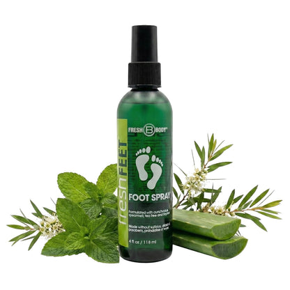 Fresh Feet Foot Spray for Smelly Feet, Boots & Shoe Odor, 4oz - Made without Parabens, Dyes, Sulfates or Alcohol by Fresh Body