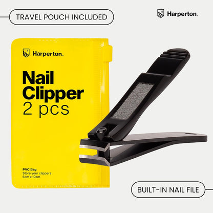 Nail Clippers for Thick Nails - 2 Pack Heavy Duty Toenail & Fingernail Clippers for Men Precision Stainless Steel Cutter Set with Travel Case (Black)