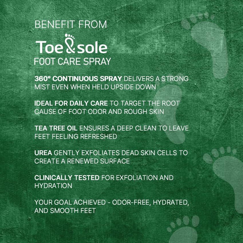 Toe&sole Foot Odor Control Spray - Daily Spray for Neutralizing Foot Odor - Refreshing Formula with Menthol and Panthenol - Exfoliate and Hydrate Rough Skin