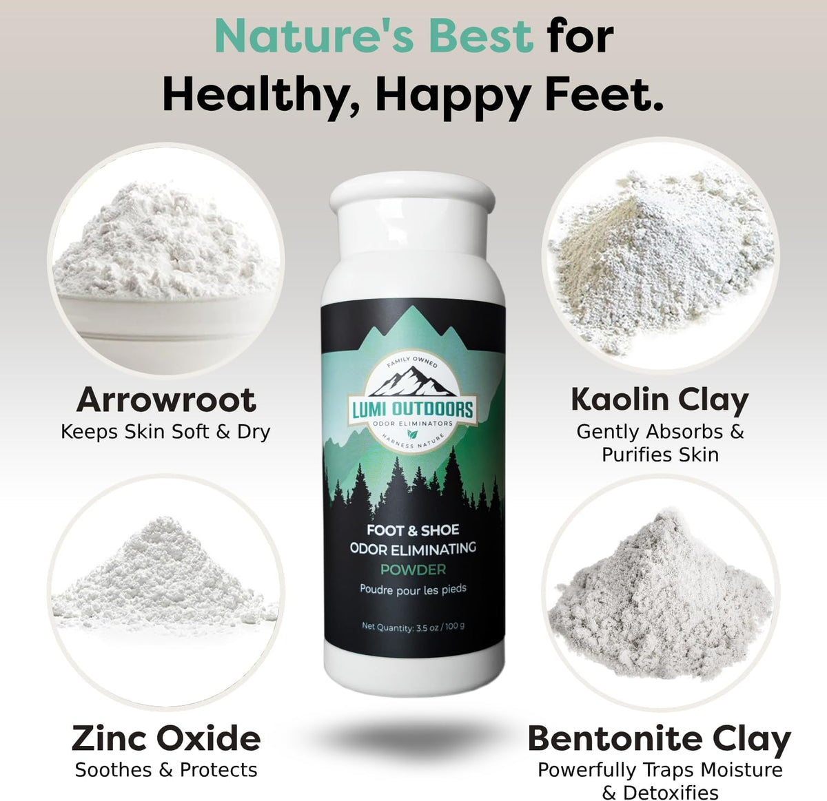 Lumi Outdoors Natural Shoe Deodorizer Spray and Foot Powder Bundle - Lemon Eucalyptus and Foot Powder