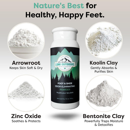 Lumi Outdoors Natural Foot Powder Deodorizer & Shoe Odor Eliminator - Talc Free Foot Deodorant