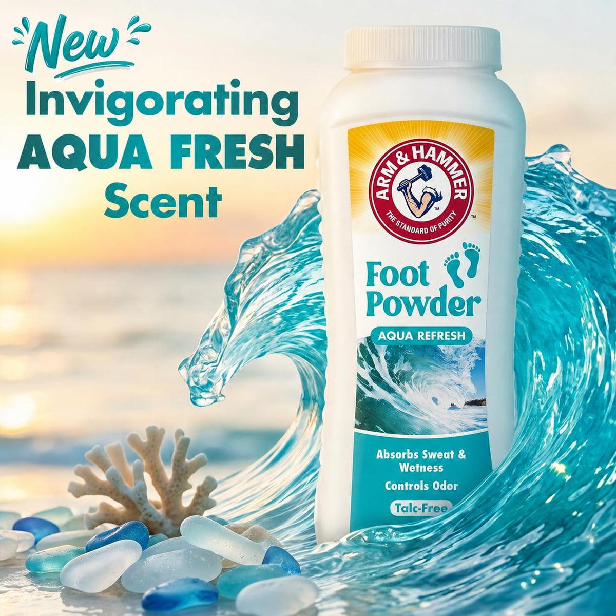 Arm & Hammer Soothing Foot Powder, Odor Control, Aqua Refresh Scent, 4.5 oz