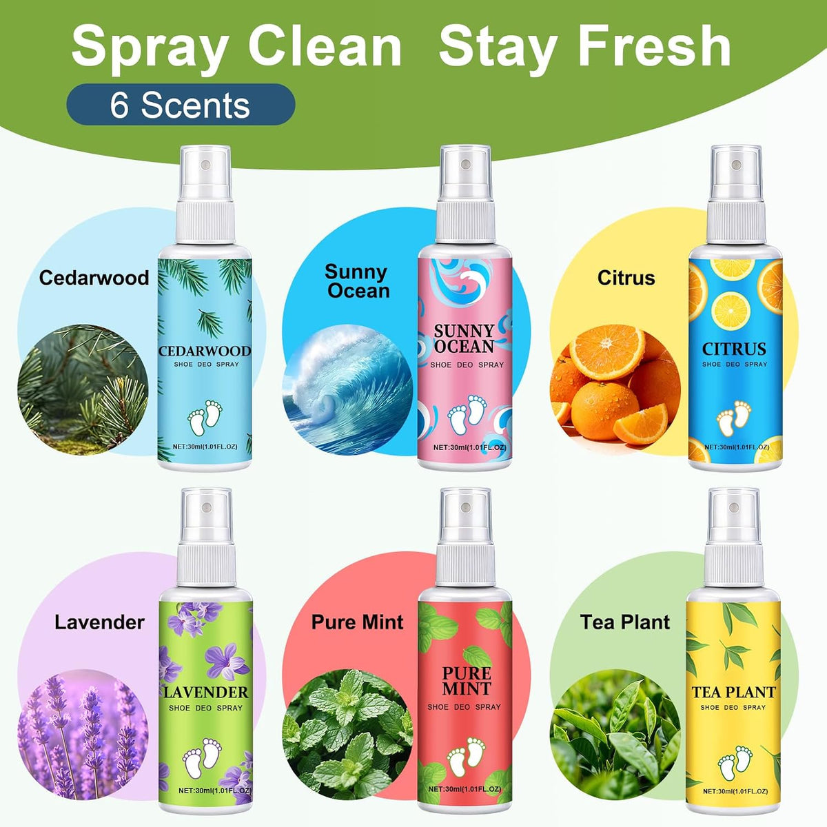 6 Pack Shoe Deodorizer Spray, 6 Oz Total Powerful Foot Odor Eliminator