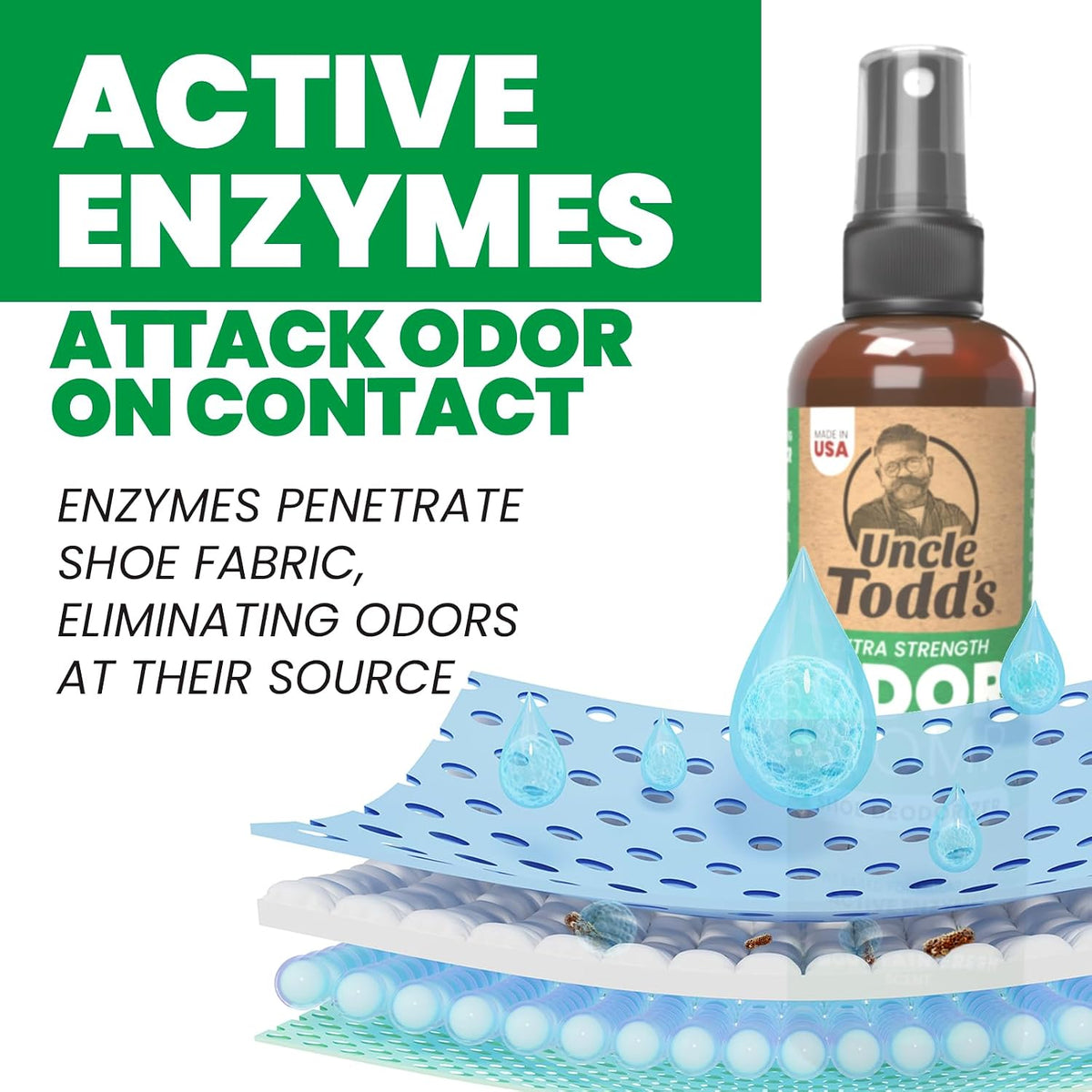 Uncle Todd's Shoe Deodorizer Spray - Proven & Powerful Enzyme Formula Spray for Shoe Odor Elimination in All Footwear (Mountain Fresh)