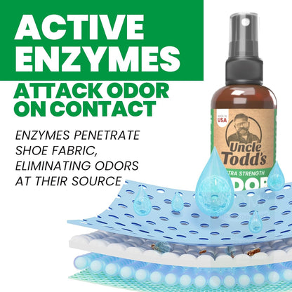 Uncle Todd's Shoe Deodorizer Spray - Proven & Powerful Enzyme Formula Spray for Shoe Odor Elimination in All Footwear (Mountain Fresh)