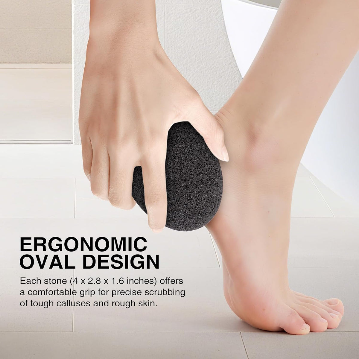Natural Pumice Stone Set - 3-Pack Oval-Shaped Volcanic Lava Foot Scrubber Files for Callus, Corn, Cracked Heel, and Dead Skin Exfoliation, 4 x 2.8 x 1.6 Inches