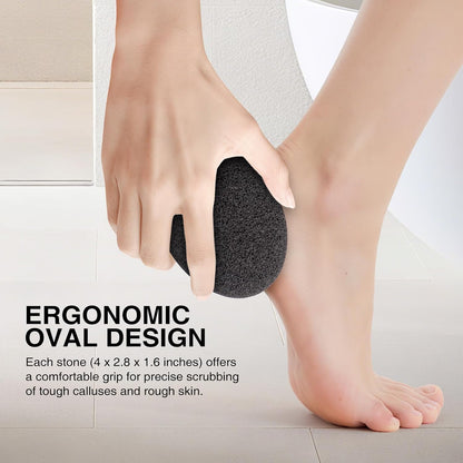 Natural Pumice Stone Set - 3-Pack Oval-Shaped Volcanic Lava Foot Scrubber Files for Callus, Corn, Cracked Heel, and Dead Skin Exfoliation, 4 x 2.8 x 1.6 Inches