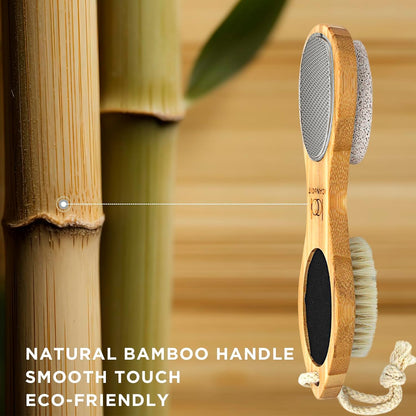 ICANdOIT 4 in 1 Bamboo Foot File Callus Remover Pedicure Scrubber Brush